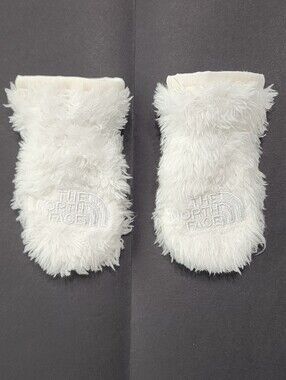 The North Face Baby Fuzzy Mittens 0-6M White Sherpa Winter  Gloves